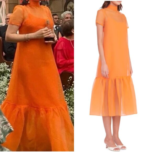 NWT STAUD Calluna Chiffon Flounce Midi Dress - Nectarine Orange Small